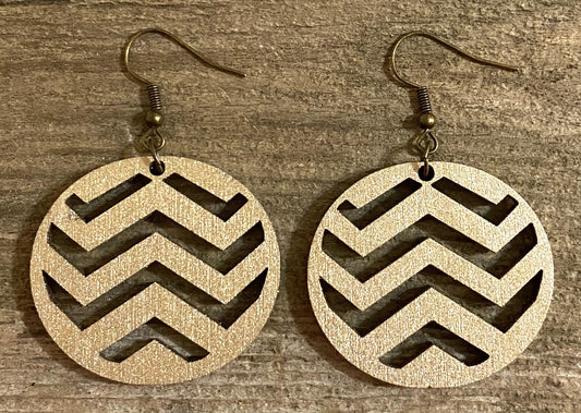 Chevron Wood Earrings, Metallic Old Gold