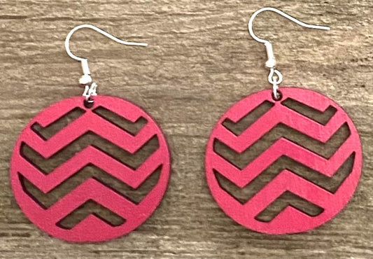 Chevron Design Wood Earrings, Magenta