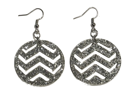 Chevron Design Acrylic Earrings - Silver Glitter