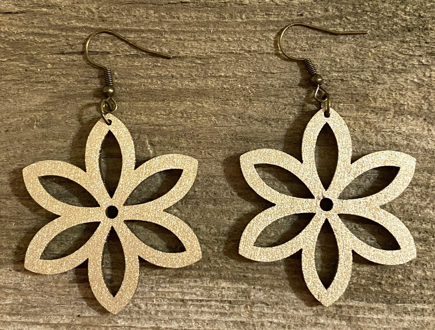 Flower Wood Earrings, Old Gold
