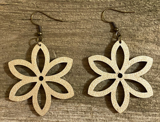 Flower Wood Earrings, Old Gold