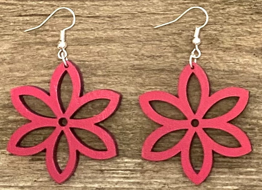 Flower Wood Earrings, Magenta