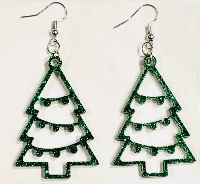 Christmas Tree Acrylic Earrings, Ivy Green Glitter