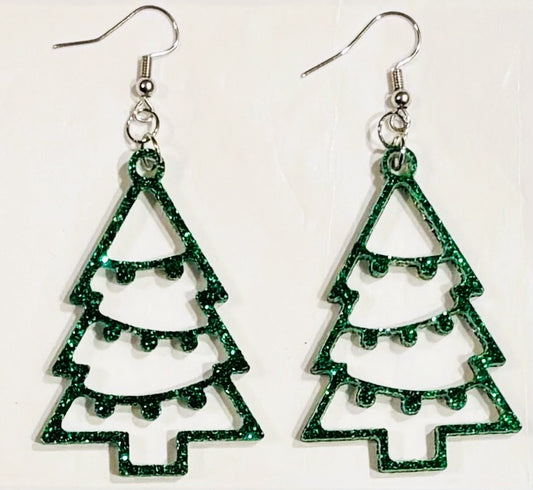 Christmas Tree Acrylic Earrings, Ivy Green Glitter