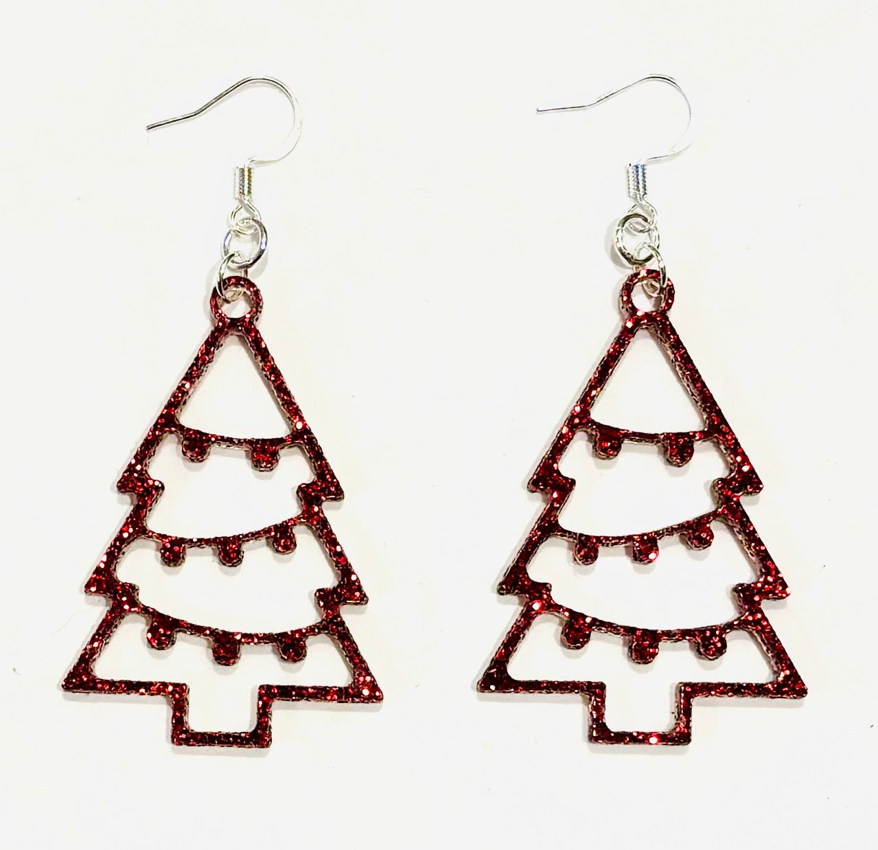 Christmas Tree Acrylic Earrings, Scarlet Red Glitter