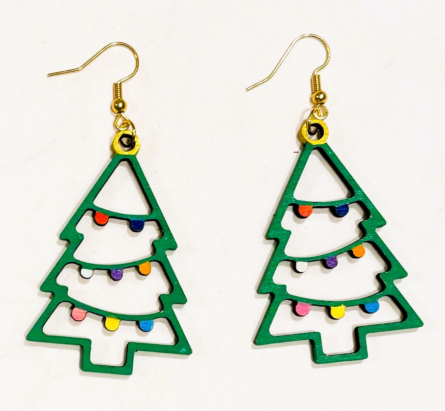 Christmas Tree Wood Earrings, Hand Painted