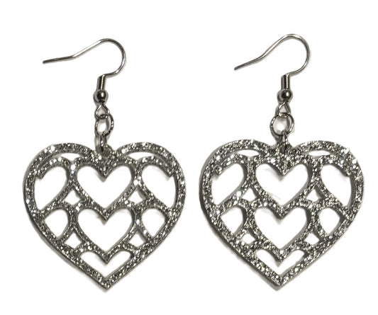 Multi Heart Acrylic Earrings, Silver Glitter