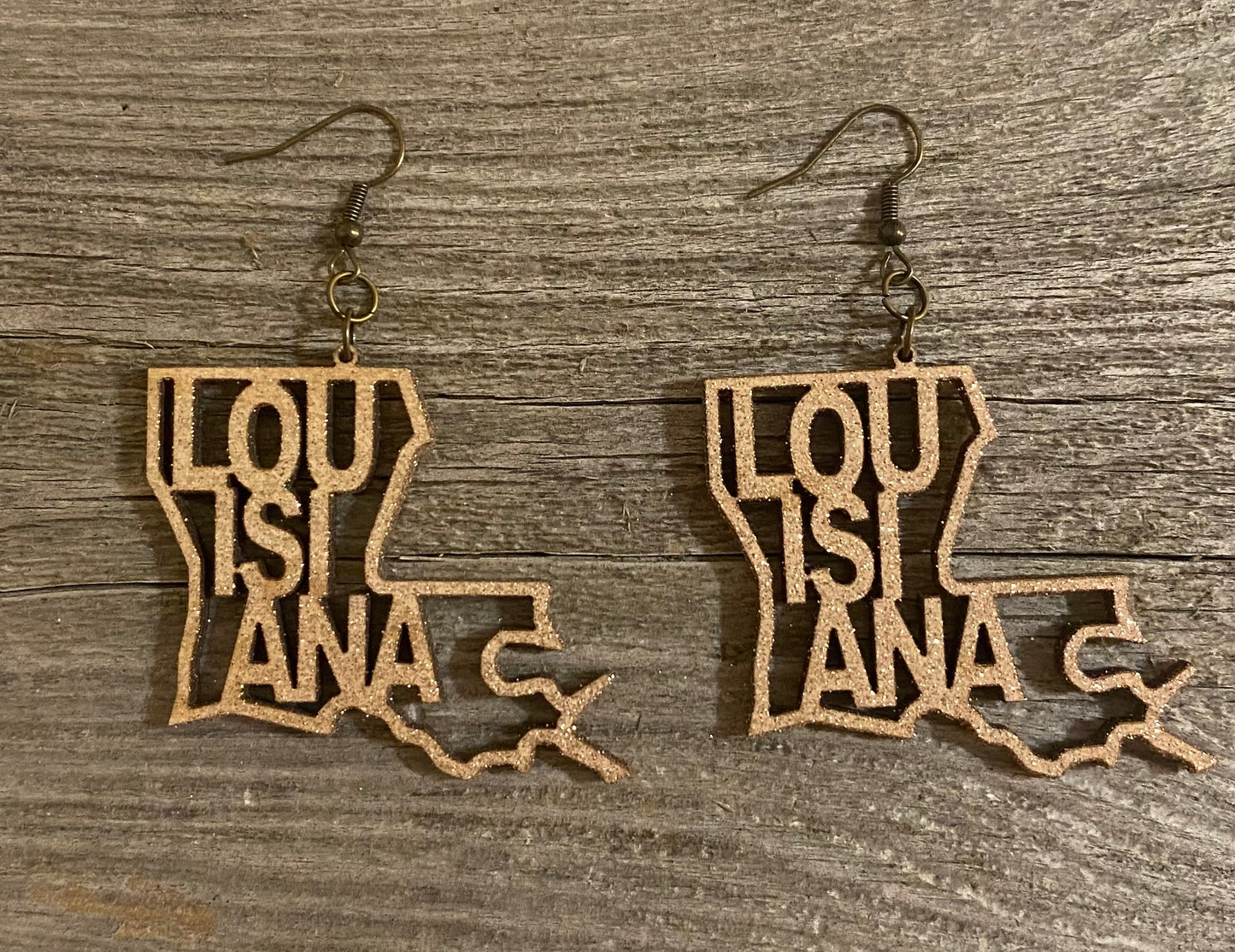 Louisiana Wood Earrings, Old Gold