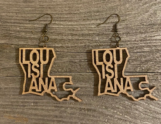 Louisiana Wood Earrings, Old Gold