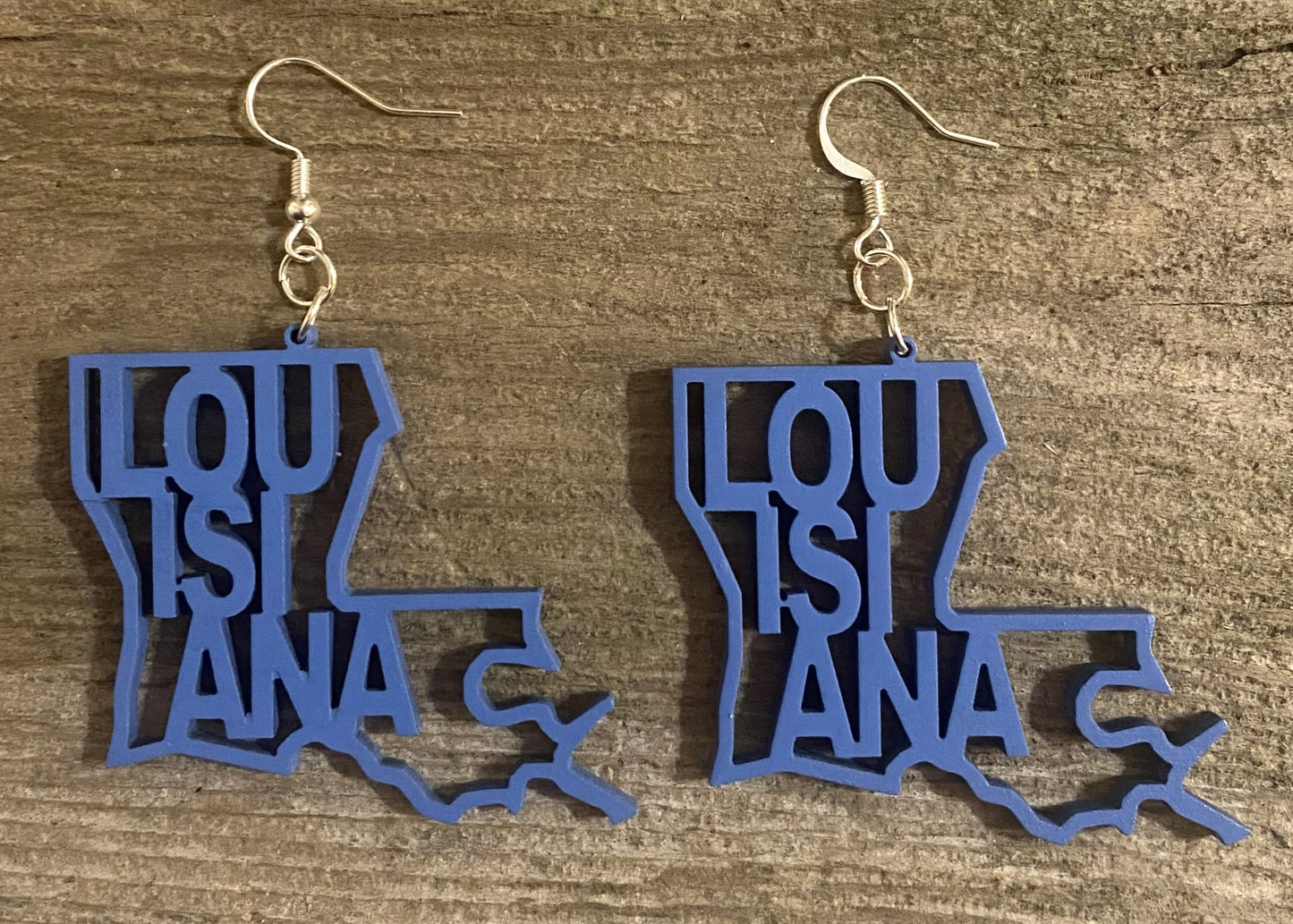 Louisiana Wood Earrings, Wildflower Blue