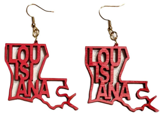 Louisiana Wood Earrings, Apple Red