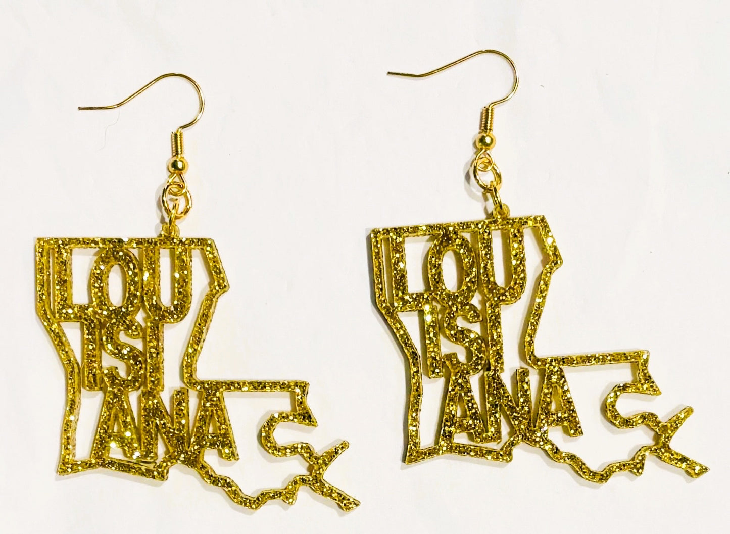 Louisiana Acrylic Earrings, Gold Glitter