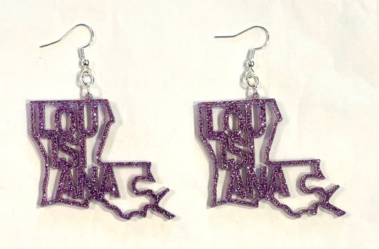 Louisiana Acrylic Earrings, Lavender Glitter