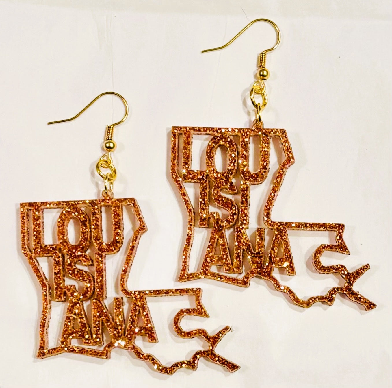 Louisiana Acrylic Earrings, Copper Glitter