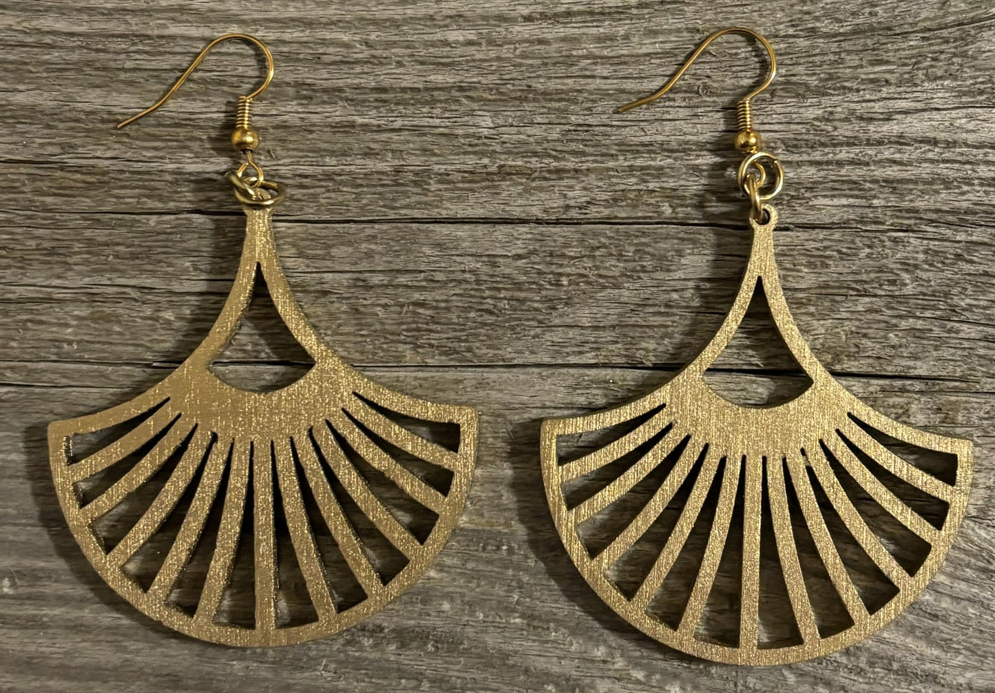 Fan Wood Earrings, Old Gold