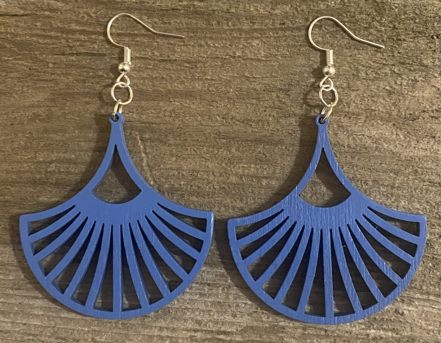 Fan Wood Earrings, Wildflower Blue