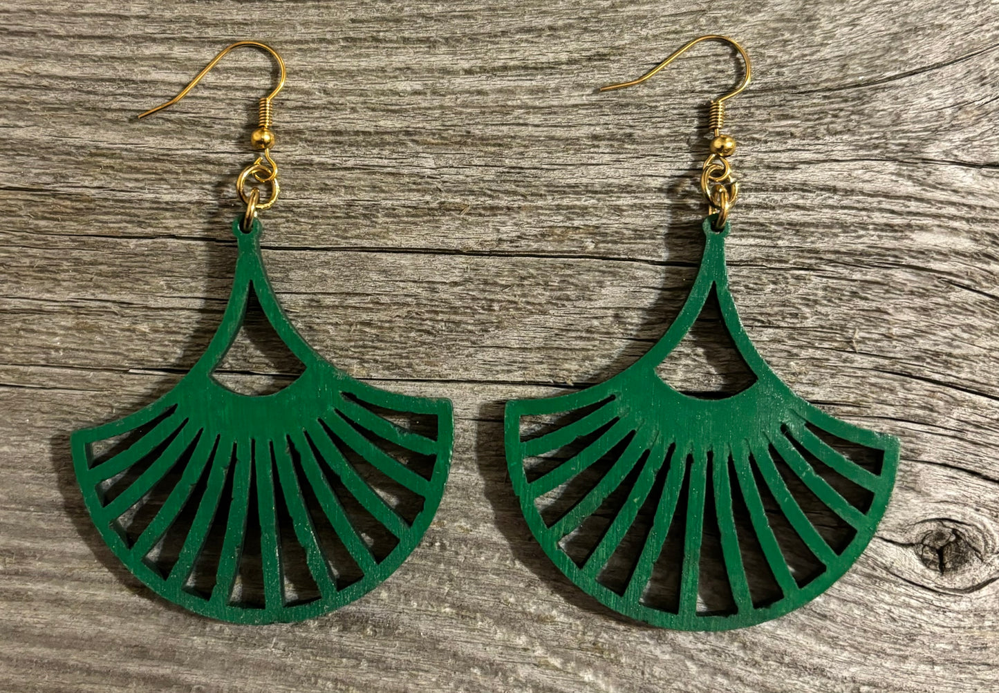 Fan Wood Earrings, Green