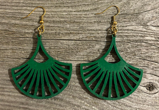 Fan Wood Earrings, Green