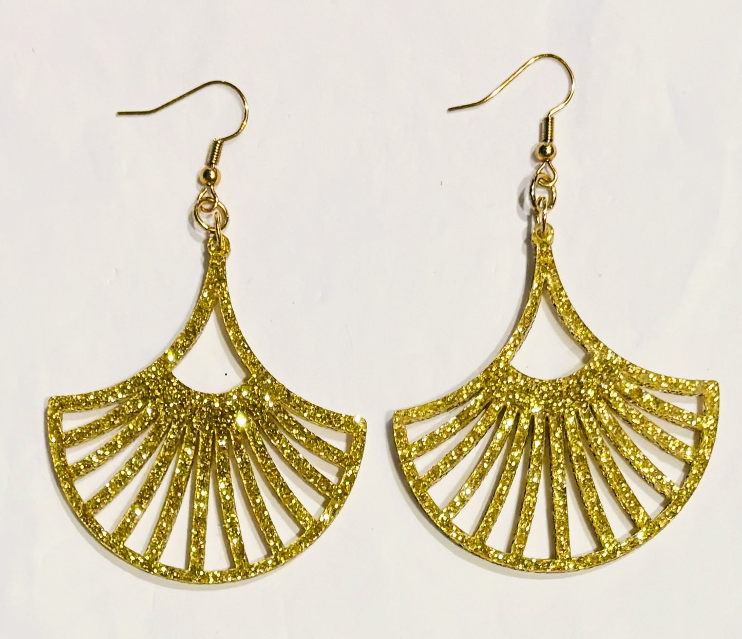 Fan Acrylic Earrings, Gold Glitter