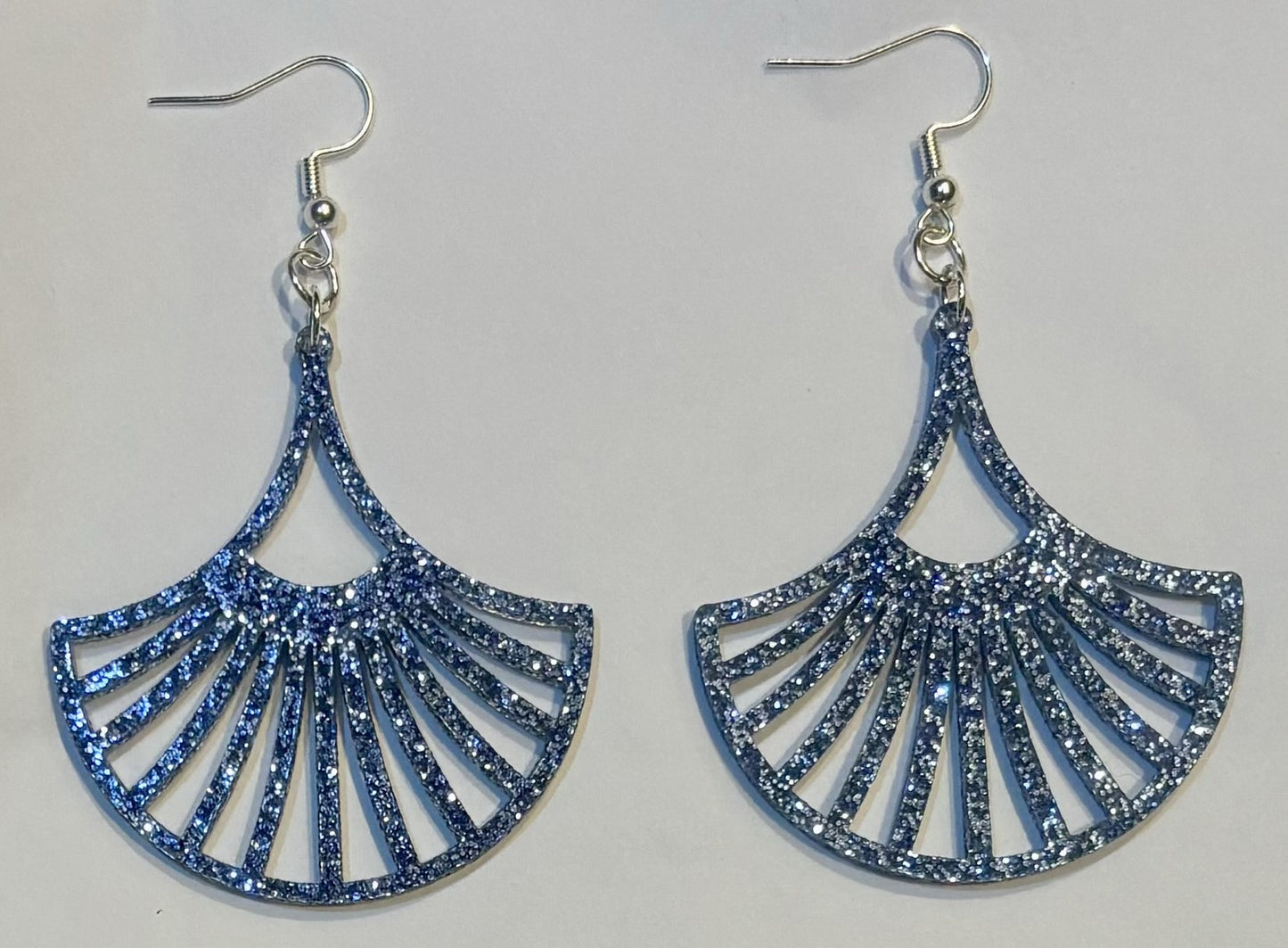 Fan Acrylic Earrings, Galaxy Blue Glitter