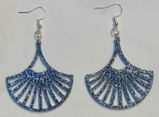 Fan Acrylic Earrings, Galaxy Blue Glitter