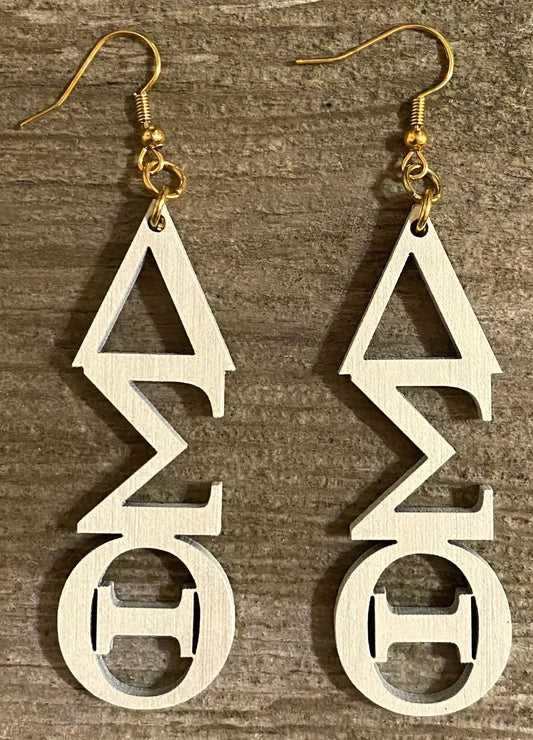 Delta Sigma Theta Wood Earrings, Heirloom White