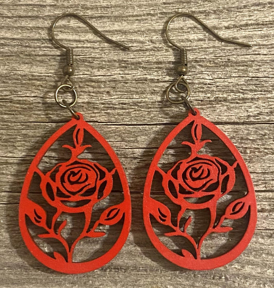 Rose Wood Earrings, Apple Red