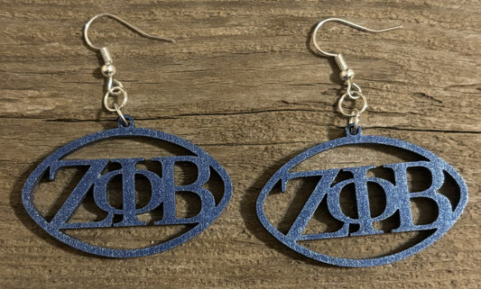 Zeta Phi Beta Wood Earrings, Metallic Blue