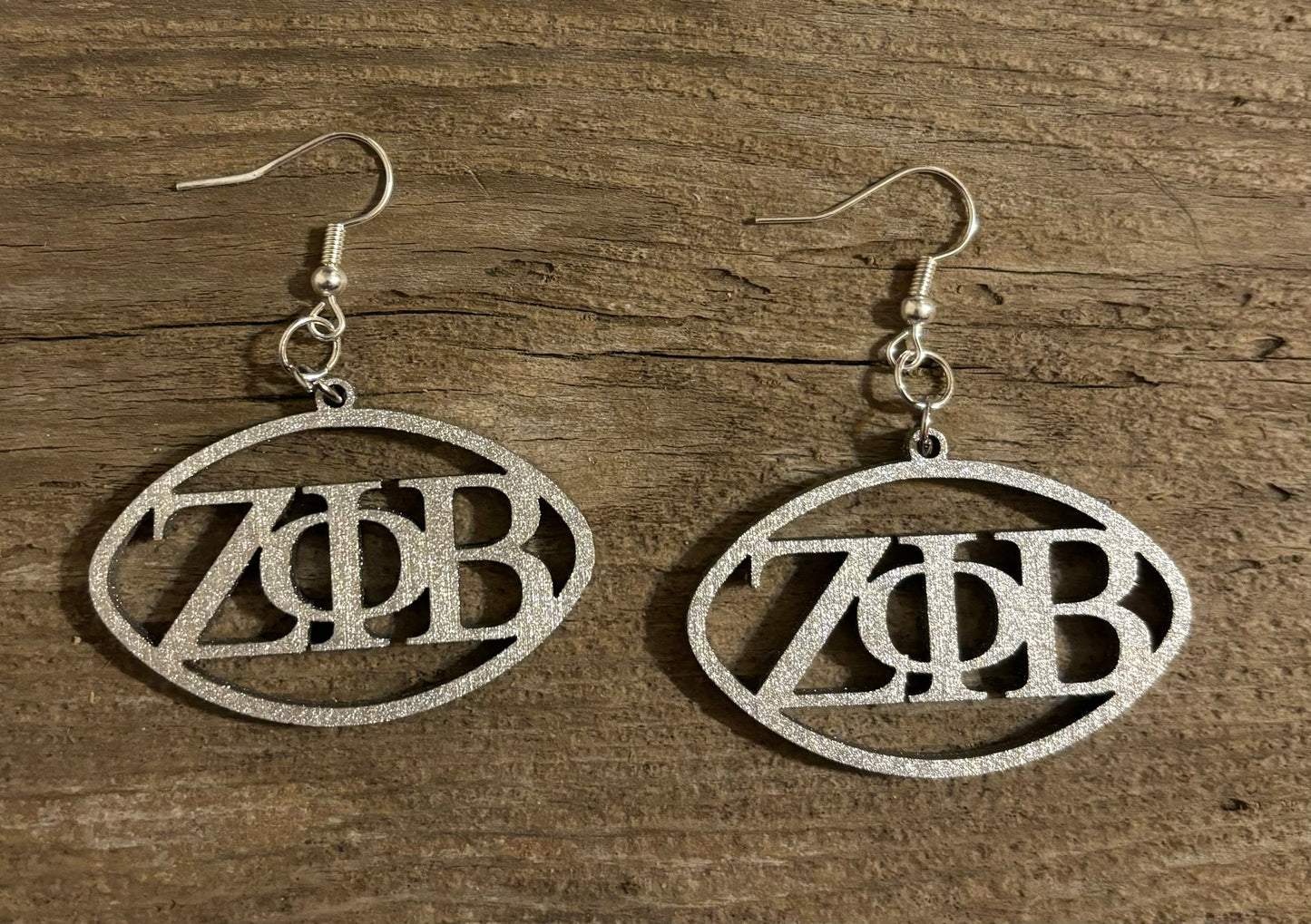 Zeta Phi Beta Wood Earrings, Metallic Silver