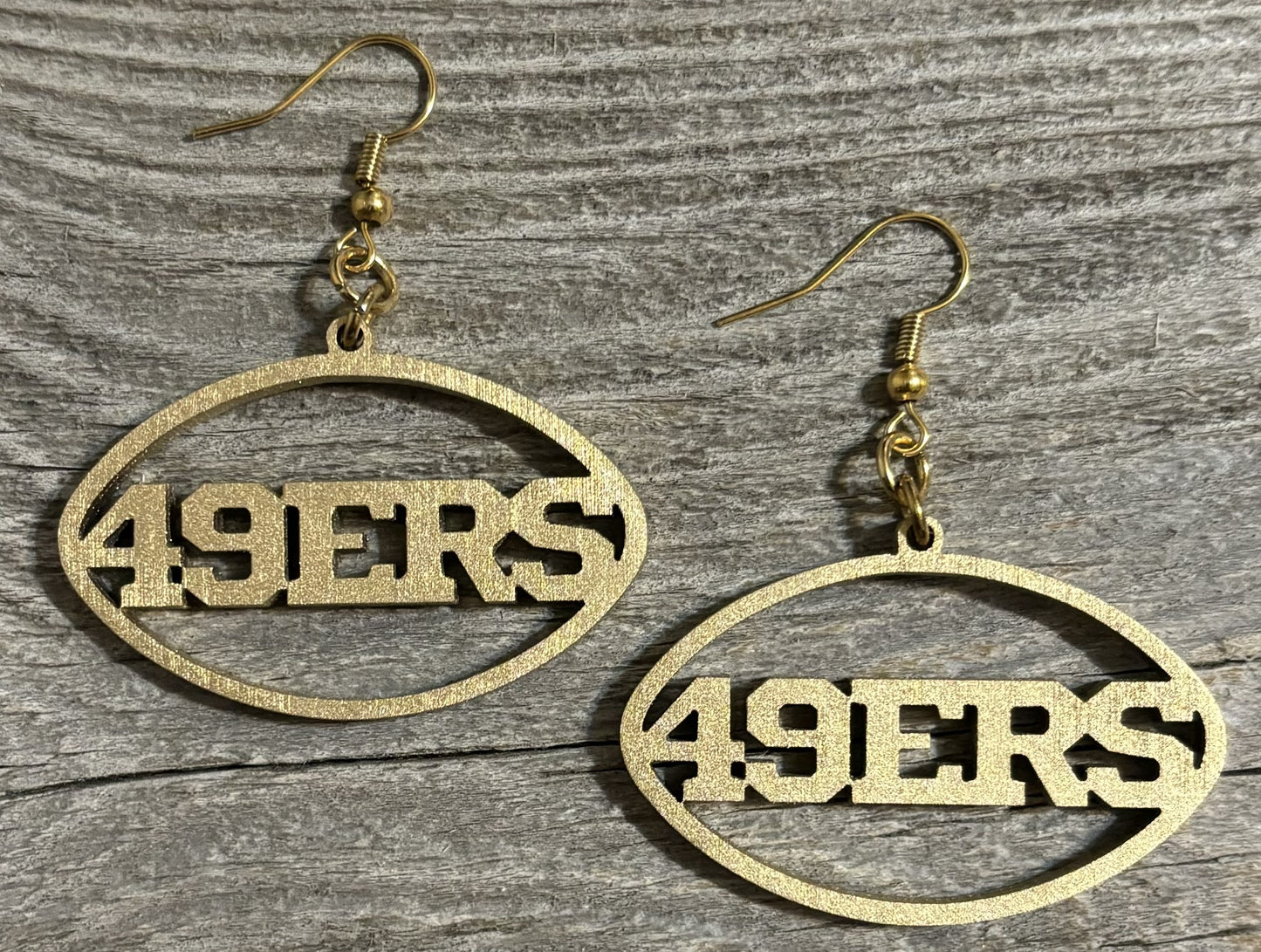 49ers Wood Earrings, Bright Gold