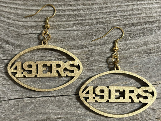 49ers Wood Earrings, Bright Gold