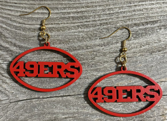 49ers Wood Earrings, Red