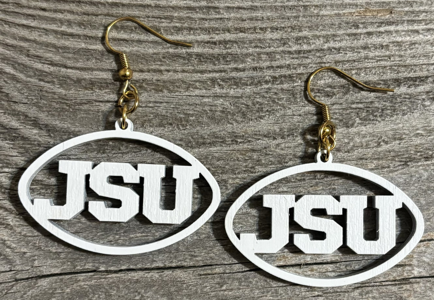 JSU Wood Earrings, White