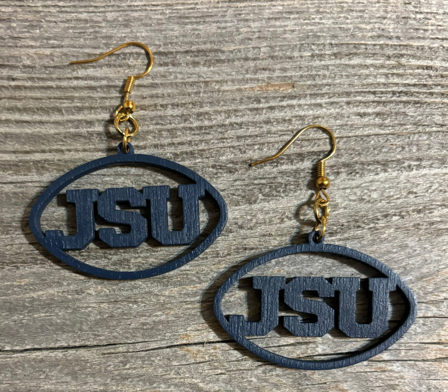 JSU Wood Earrings, Navy