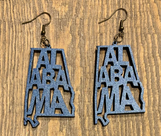 Alabama Wood Earrings, Metallic Blue