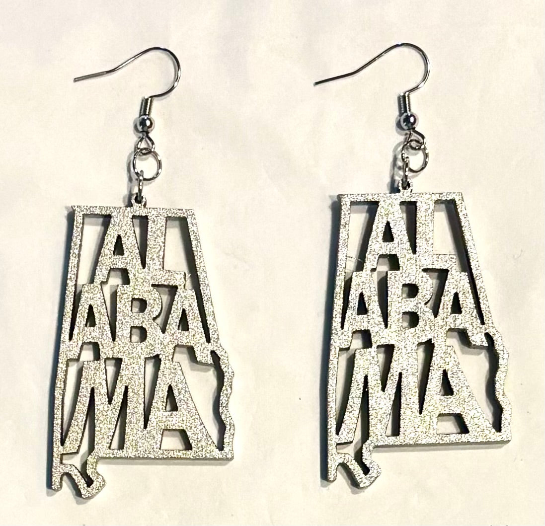 Alabama Wood Earrings, Metallic Silver