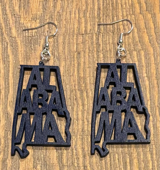 Alabama Wood Earrings, Navy