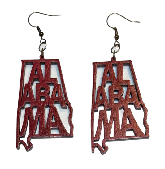 Alabama Wood Earrings, Colonial Red