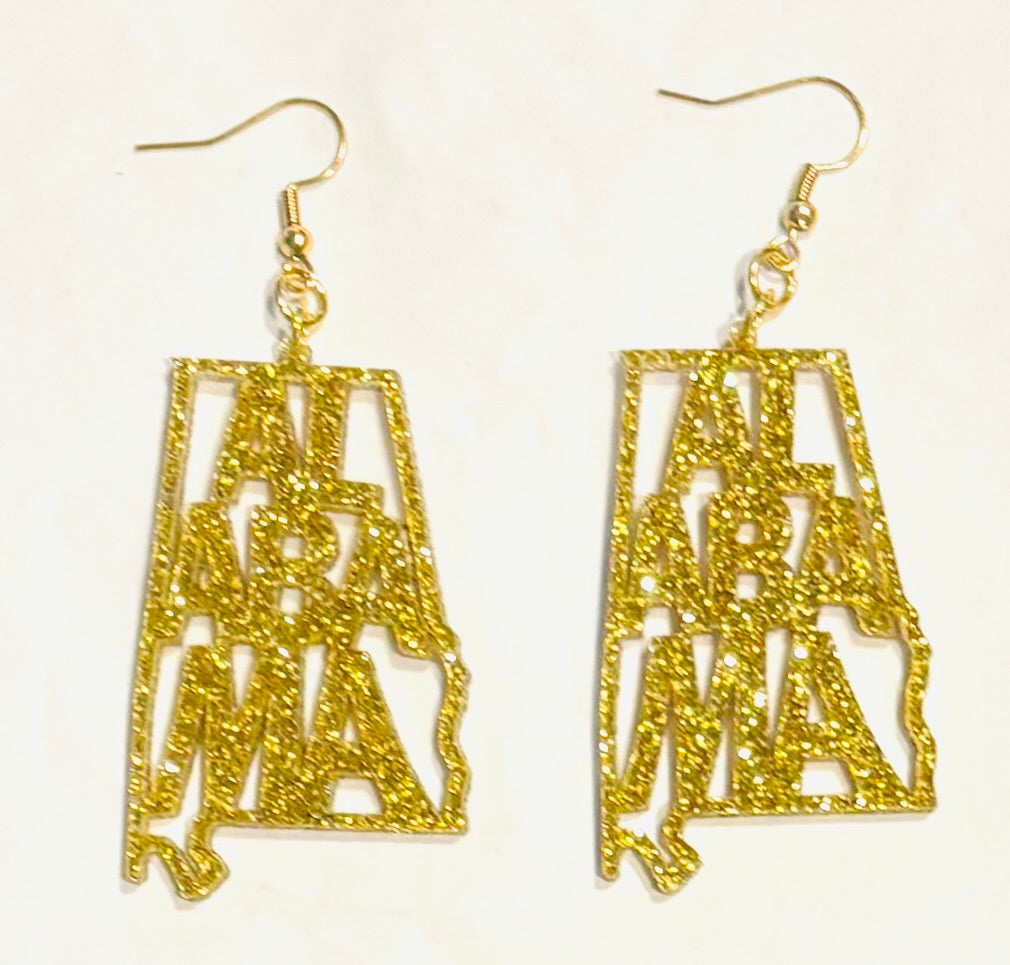 Alabama Acrylic Earrings, Gold Glitter