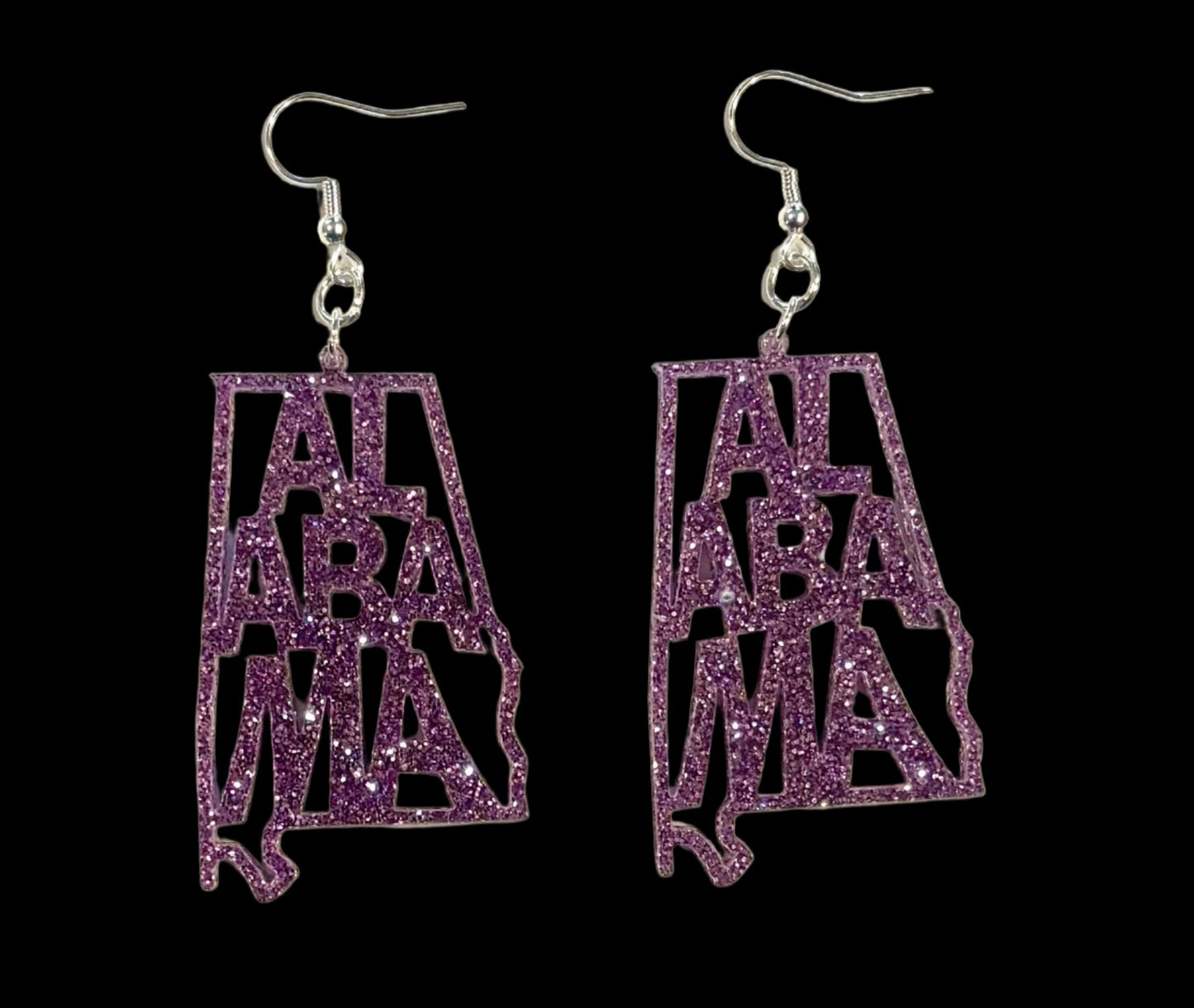 Alabama Acrylic Earrings, Lavender Glitter