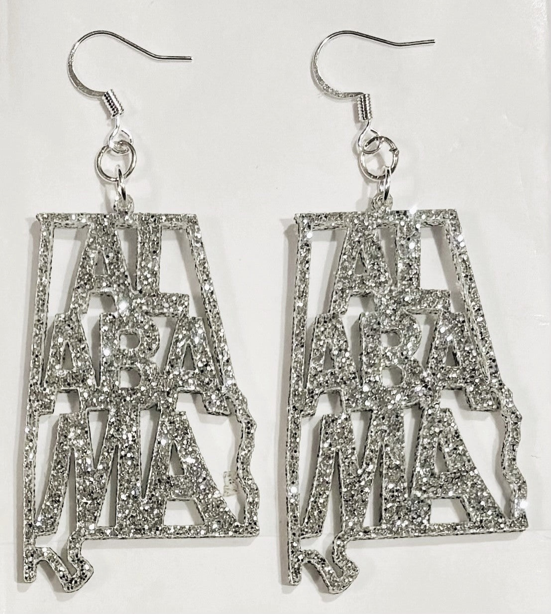 Alabama Acrylic Earrings, Silver Glitter