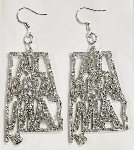 Alabama Acrylic Earrings, Silver Glitter