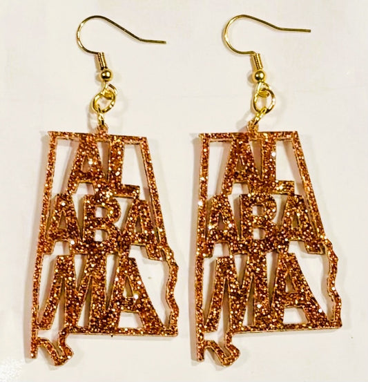 Alabama Acrylic Earrings, Copper Glitter