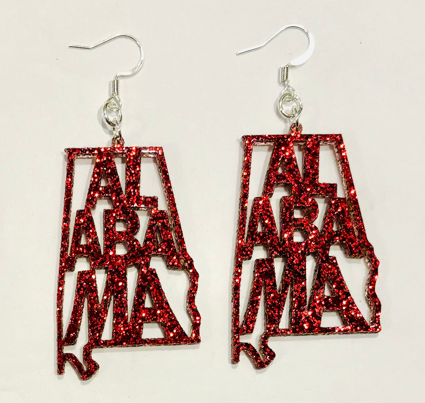 Alabama Acrylic Earrings, Scarlet Red Glitter