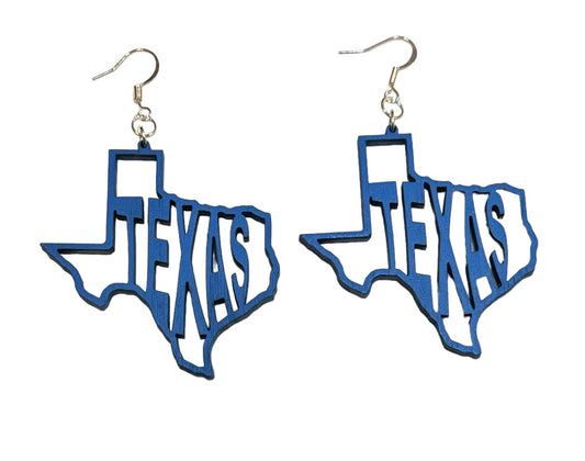 Texas Wood Earrings, Blue