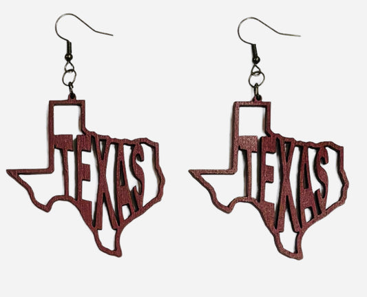 Texas Wood Earrings, Maroon