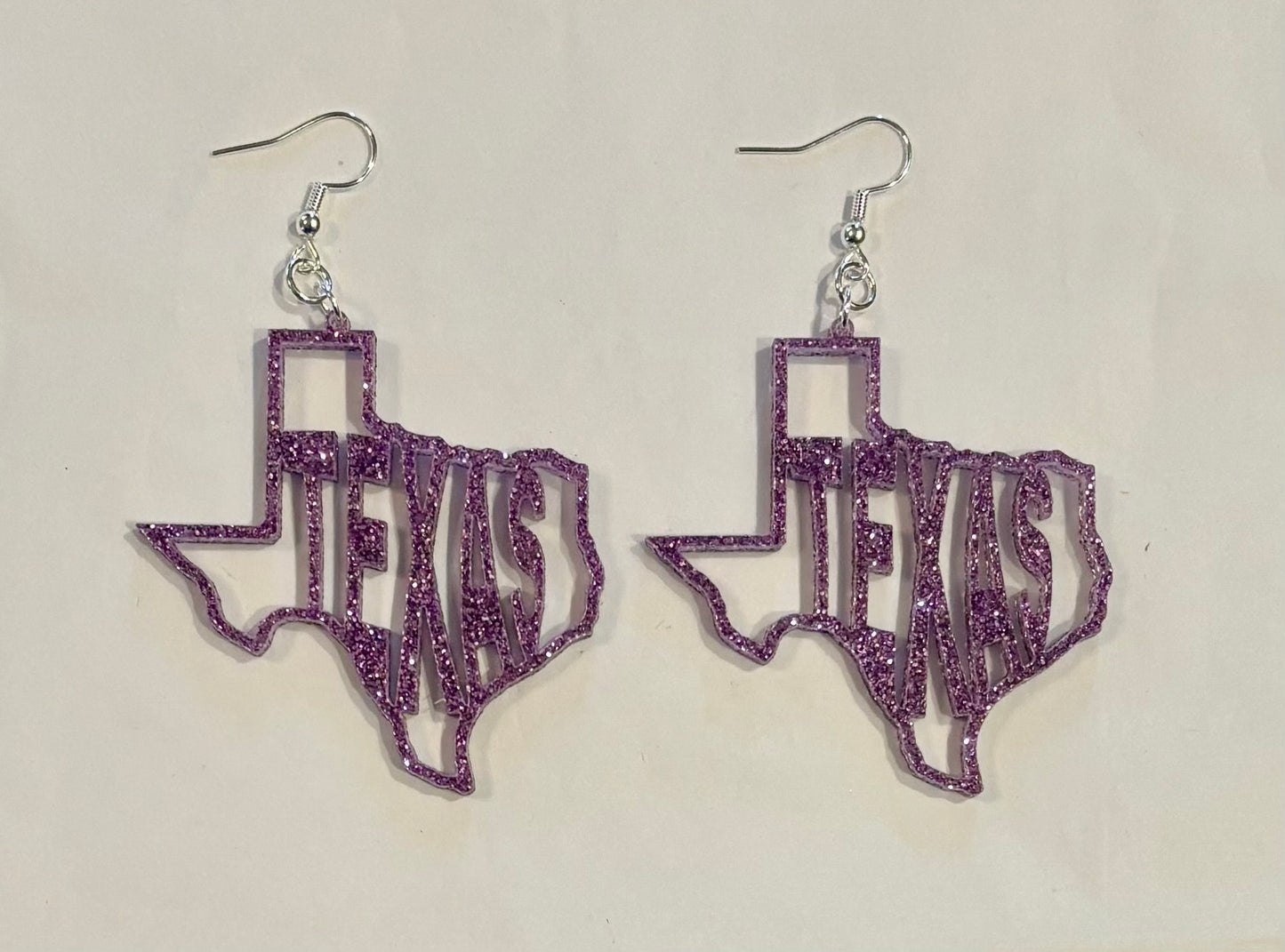 Texas Acrylic Earrings, Lavender Glitter