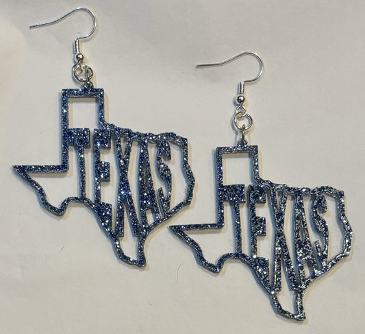 Texas Acrylic Earrings, Galaxy Blue Glitter