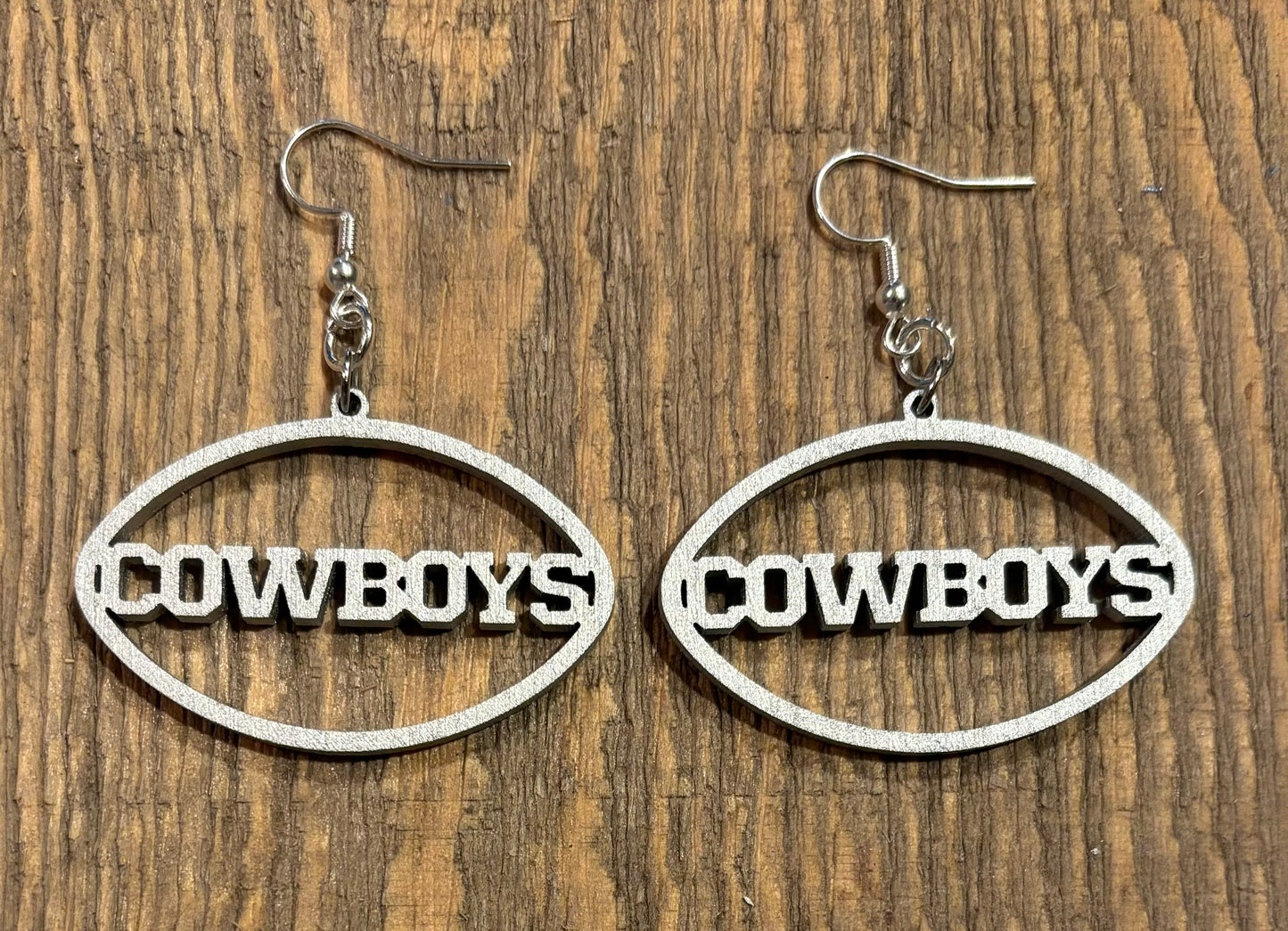 Cowboys Wood Earrings, Silver