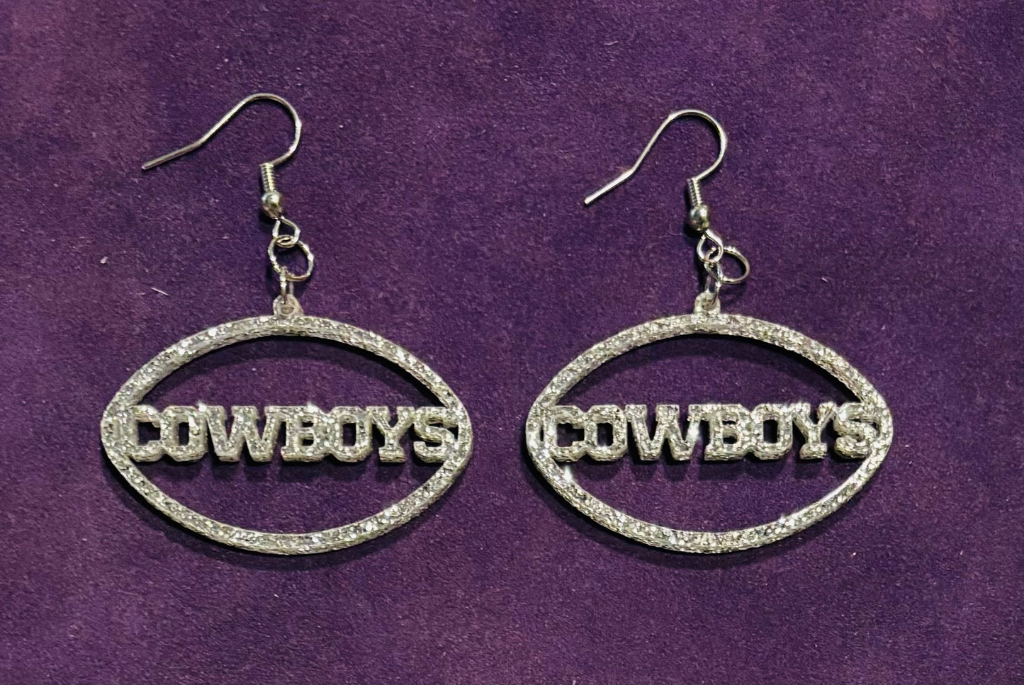 Cowboys Acrylic Earrings, Silver Glitter